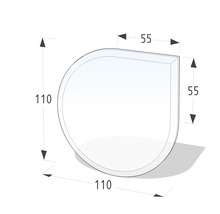Technische Zeichnung einer Duschkabine mit den Maßen 110 mal 110 und 55 mal 55 Zentimeter