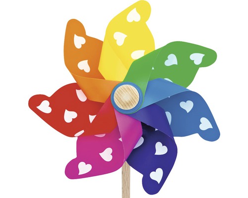 Moulin à vent multicolore avec motif de cœur