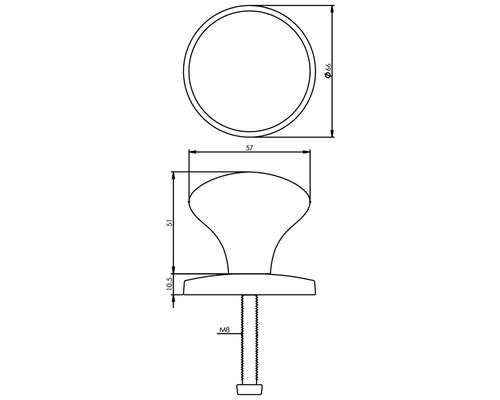 Dessin technique d''un bouton de meuble avec dimensions