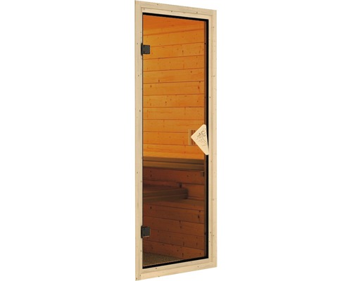 Sauna modulaire Karibu Armira 2 avec poêle 9 kW et commande externe, sans couronne, avec baie vitrée