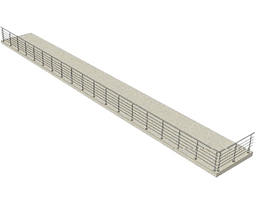 Illustration eines langen, geraden Stegs mit Metallgeländer.