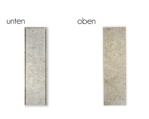 Travertinfliese mit Nut für die Unterseite und ohne Nut für die Oberseite