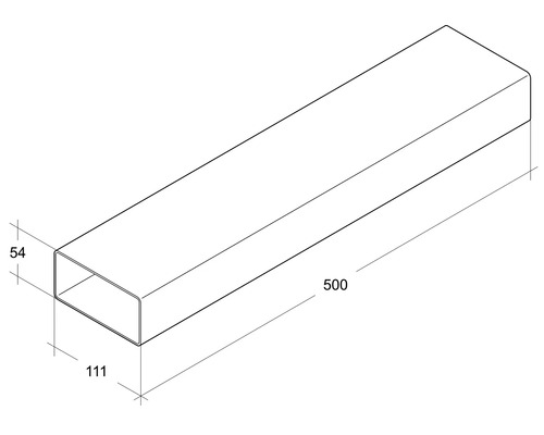 Image d''un tube rectangulaire mesurant 54 x 111 x 500 millimètres.
