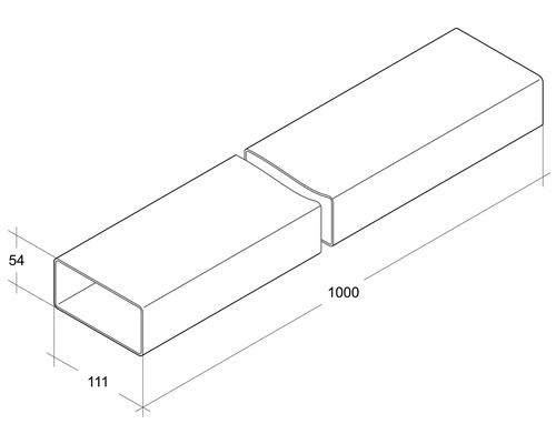 Illustration d''un tube rectangulaire mesurant 111 x 54 x 1000 millimètres