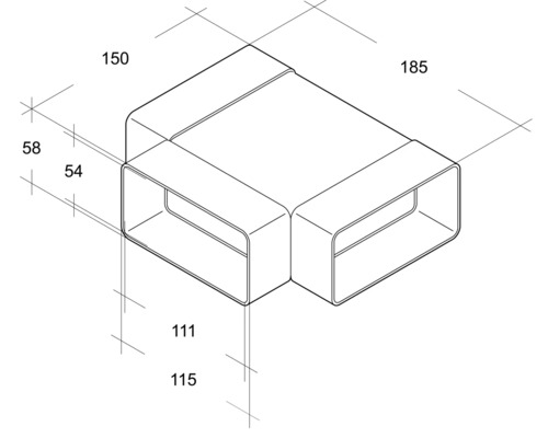 Dessin technique d''un té rectangulaire avec dimensions.