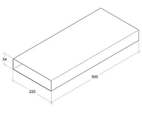 Dessin technique d''un tube rectangulaire de dimensions 500 x 220 x 54 mm