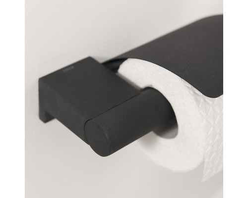Schwarzer Toilettenpapierhalter mit Rolle