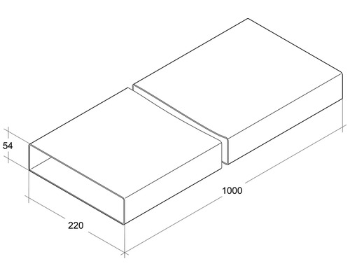 Dessin technique d''un conduit de ventilation rectangulaire de dimensions 54 x 220 x 1000 millimètres.