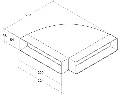 Dessin technique d''un coude de conduit de ventilation rectangulaire avec dimensions