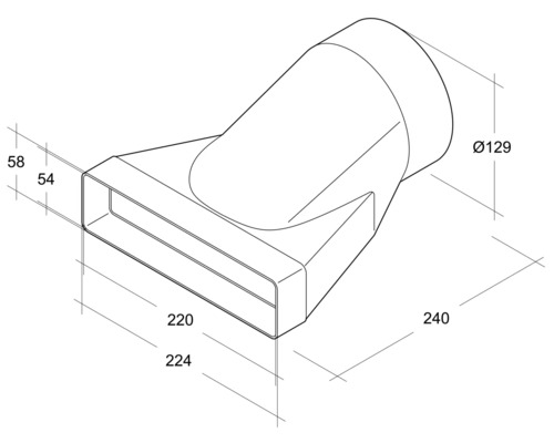 Technische Zeichnung eines Staubsaugerdüsenaufsatzes mit Maßangaben