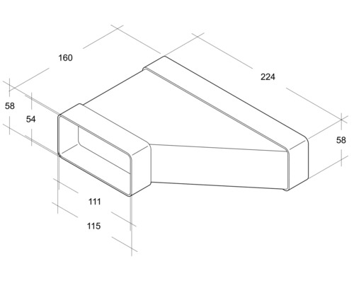 Dessin technique d''un raccord de conduit rectangulaire avec dimensions