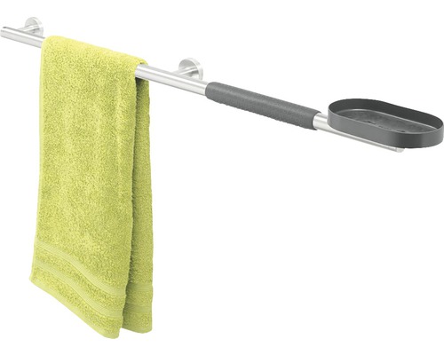 Handtuchhalter mit Handtuch und Seifenablage