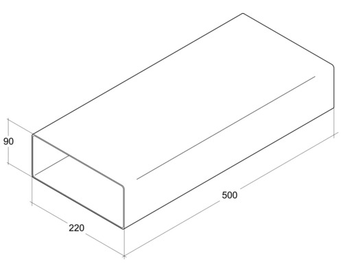 Tube profilé rectangulaire de dimensions 90 x 220 x 500 millimètres.