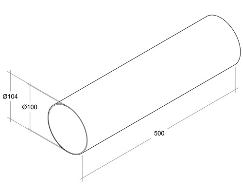 Dessin technique d''un tube de 100 millimètres de diamètre, d''une épaisseur de paroi de 4 millimètres et d''une longueur de 500 millimètres.