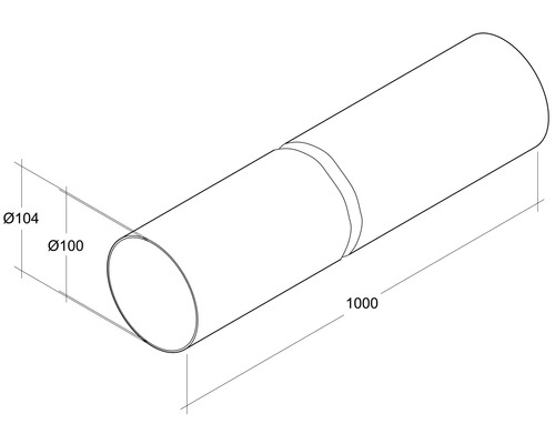 Illustration d''un tube avec des dimensions de 104 mm de diamètre extérieur, 100 mm de diamètre intérieur et 1000 mm de longueur.