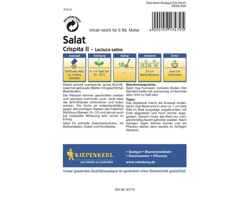 Semences de laitue variété Crispita II de Kiepenkerl