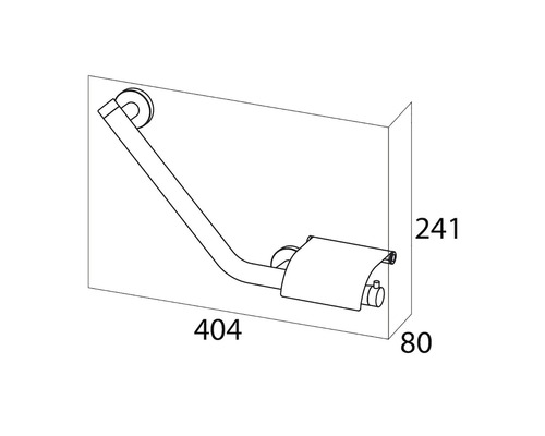 Illustration eines Haltegriffs mit Papierrollenhalter inklusive Maßangaben