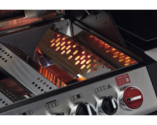 Vue détaillée d''un gril à gaz avec brûleur Turbo Zone