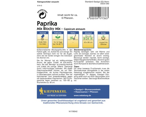 Paprika Blocky Mix Saatgutpackung für circa 6 Pflanzen