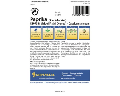 Paprika Tribelli Mini Orange Saatgutpackung