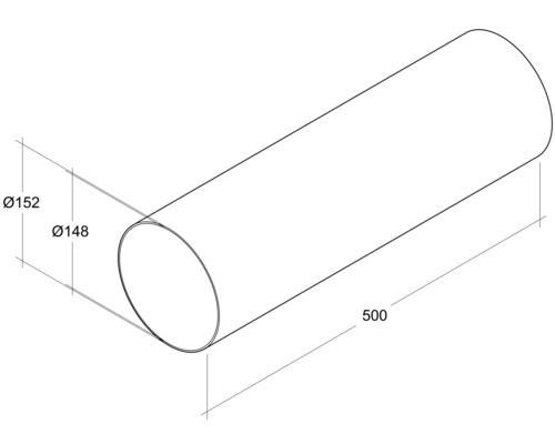 Dessin technique d''un tube de dimensions 152 millimètres de diamètre extérieur, 148 millimètres de diamètre intérieur et 500 millimètres de long