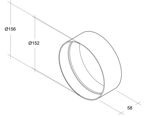 Dessin technique d''un tuyau de ventilation avec des dimensions de 156 millimètres de diamètre extérieur, 152 millimètres de diamètre intérieur et 58 millimètres de longueur