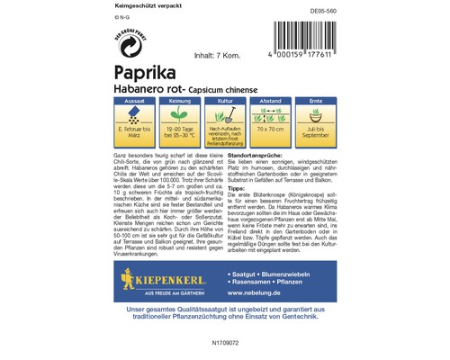Paprika Habanero rot Saatgutpackung