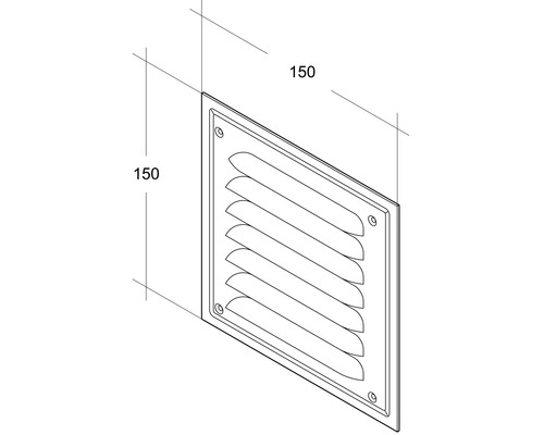 Grille de ventilation carrée avec lamelles et dimensions de 150 x 150.