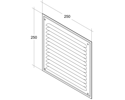 Dessin technique d''une grille d''aération avec des dimensions de 250 x 250 millimètres.