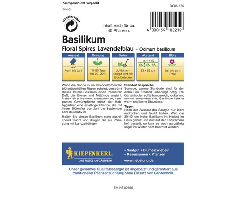Emballage de graines de basilic Floral Spires Lavendelblau