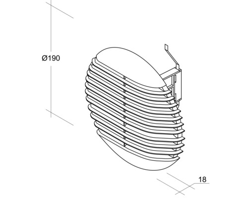 Schéma technique d''un spot encastrable rond au plafond, de dimensions 190 millimètres de diamètre et 18 millimètres de profondeur