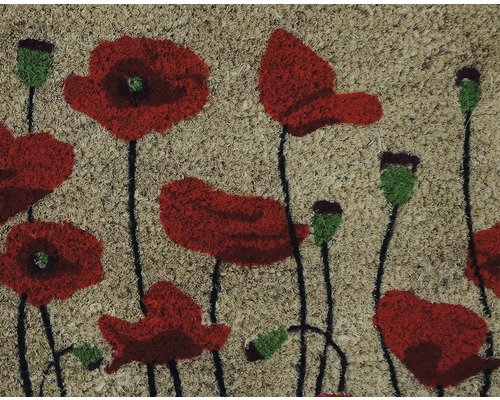 Paillasson en fibre de coco avec motif de coquelicots