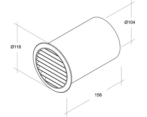 Technische Zeichnung eines runden Tellerventils mit den Maßen Durchmesser 118, Durchmesser 104 und 156 Millimeter