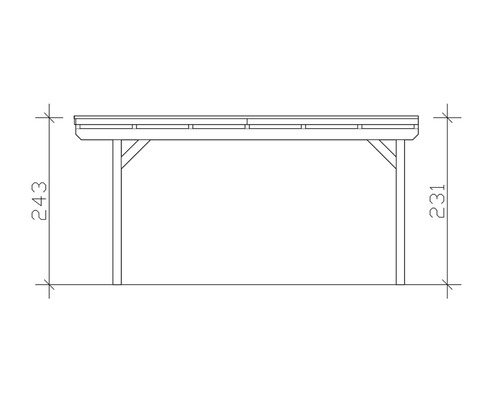 Technische Zeichnung eines Carports mit Höhenangaben