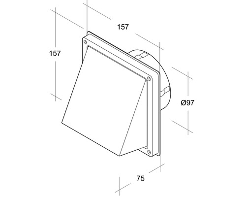 Dessin technique d''une traversée de mur avec des dimensions de 157, 97 et 75 millimètres.