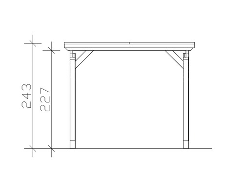 Technische Zeichnung eines Carports mit Höhenangaben