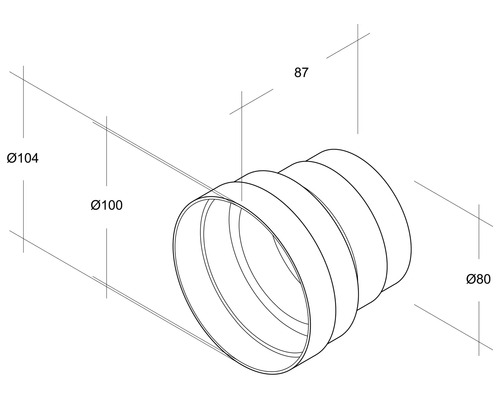Illustration d''un tuyau flexible mesurant 104 mm, 100 mm et 80 mm de diamètre et 87 mm de longueur