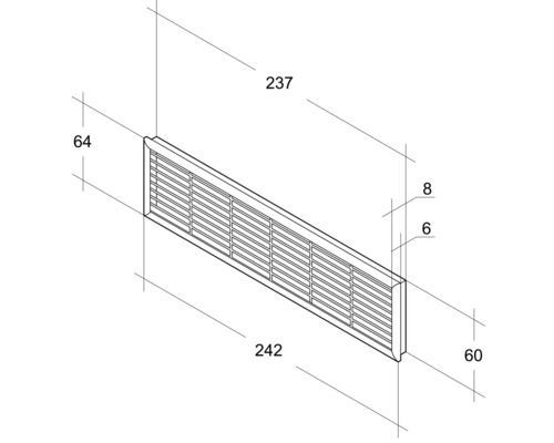 Technische Zeichnung eines Lüftungsgitters mit Maßangaben