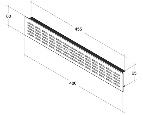 Image d''une grille de ventilation mesurant 455 x 80 x 65 mm.