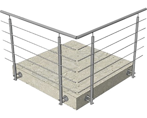 Edelstahlgeländer mit horizontalen Füllstäben an einer Ecke