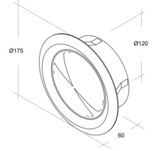 Dessin technique d''une soupape à disque ronde avec les dimensions diamètre 175 mm, diamètre 120 mm et 60 mm de profondeur