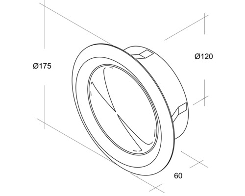 Dessin technique d''une soupape à disque ronde avec les dimensions diamètre 175 mm, diamètre 120 mm et 60 mm de profondeur