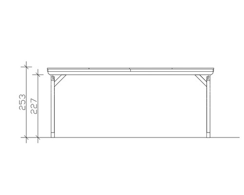 Technische Zeichnung eines Carports mit Höhenangaben