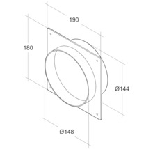 Technische Zeichnung eines Wandfutterrohrs mit den Maßen 190 mm Länge, 180 mm Höhe und einem Durchmesser von 144 mm.