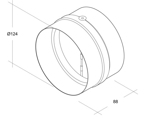 Image d''un composant de canal rond avec des dimensions de 124 et 88 millimètres.