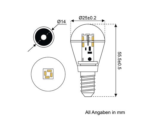 Dimensions d''une lampe LED avec culot E14