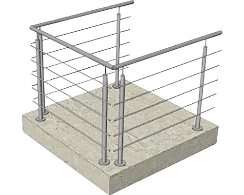Garde-corps en acier inoxydable avec câbles horizontaux sur béton