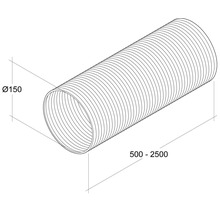 Abbildung eines flexiblen Rohres mit einem Durchmesser von 150 mm und einer Länge von 500 bis 2500 mm.