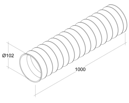 Illustration d''un tuyau flexible d''un diamètre de 102 mm et d''une longueur de 1000 mm