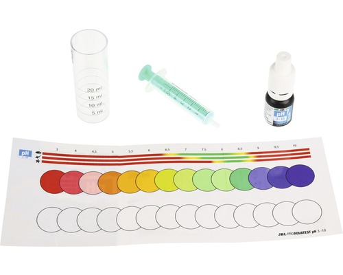 JBL ProAquaTest pH-Testkit mit Messzylinder, Spritze, Testreagenz und Farbskala
